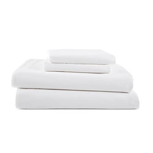 Martex 1S18266 225 Thread Count Cotton Rich Bed Brushed Cotton Blend Super Soft Finish Easy Care Machine Washable Wrinkle Resistant Bedroom Guest Room 4 piece Queen Size Sheet Sets, Queen, White