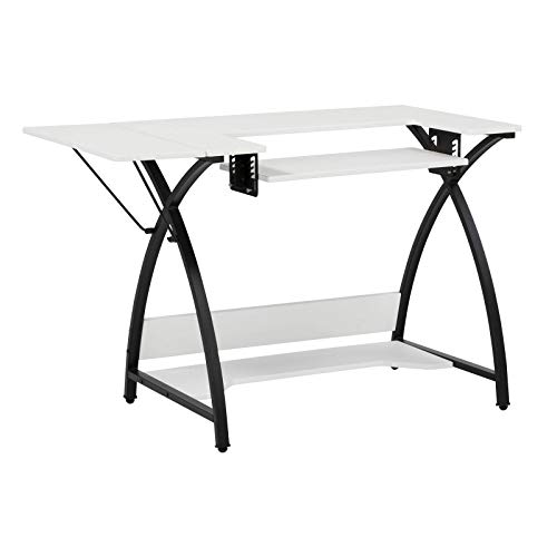 Sew Ready Comet Hobby Center – 45.5″ W x 23.5″ D White Hobby and Sewing Machine Table with Storage Shelf – Can Also Be Used as Computer Desk
