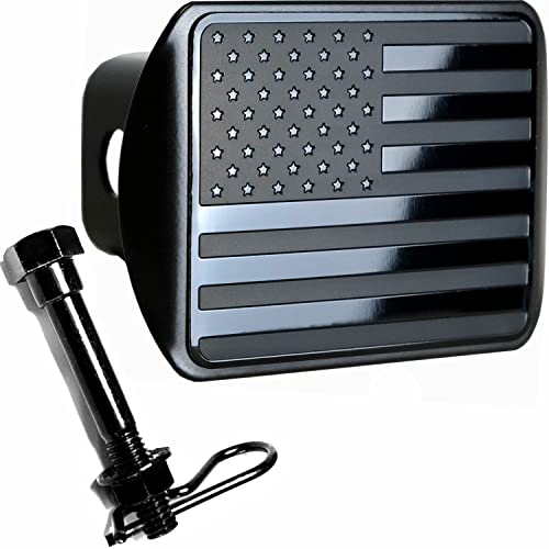 eVerHITCH USA Stainless Steel Flag Emblem Metal Hitch Cover with Pin Bolt (Fits 2″ Receivers, Black)