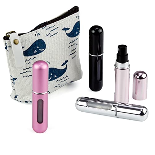4 PCS Portable Mini Refillable Perfume Atomizer Bottle, Travel Size Spray Bottles Scent Pump Case With Cosmetic Bag, Pocket Perfume Sprayer For Traveling & Outgoing(Pack Of 5ml, Random Color)