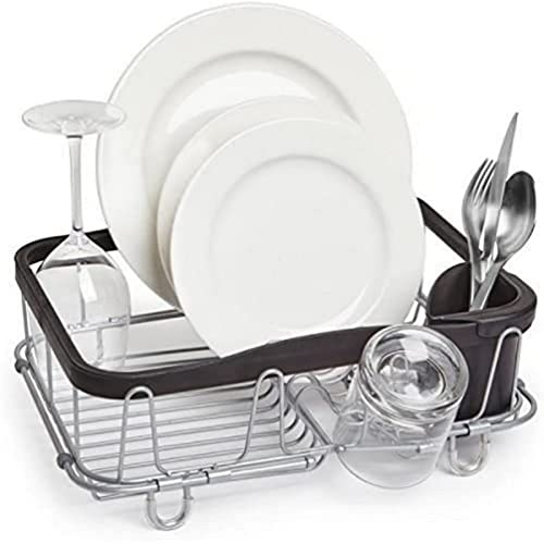 Umbra Sinkin Multi-Use Drying Rack – Dish Drainer Caddy with Removable Cutlery Holder Fits in Sink or on Counter top, Large, Black/Nickel