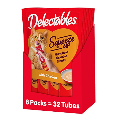 Hartz Delectables Squeeze Up Interactive Lickable Wet Cat Treats for Adult & Senior Cats, Chicken, 0.5 Oz – 4 Count (Pack of 8) – Packaging May Vary