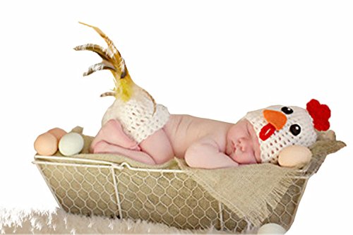 M&G House Fashion Newborn Handmade Crochet Knitted Photography Prop Chicken Set Unisex Baby Cap Outfit(Chicken Outfit)