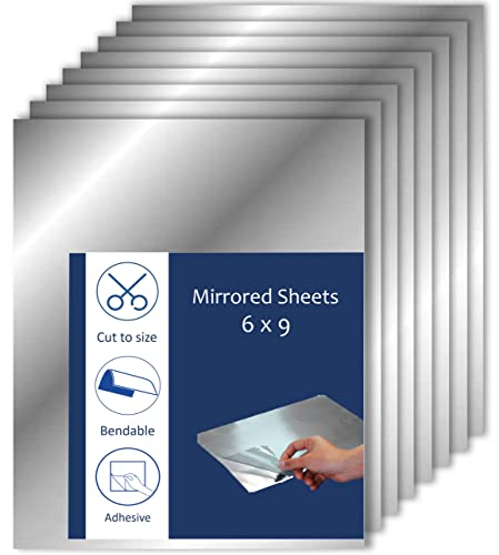 Quality Adhesive Mirror Sheet 6 x 9 Inches Flexible Mirrors Sheets, Non-Glass Self Adhesive Stick on Mirror Tiles, Cut Mirror Stickers to Size, Peel and Stick, Great for Crafts and Mirror Wall,