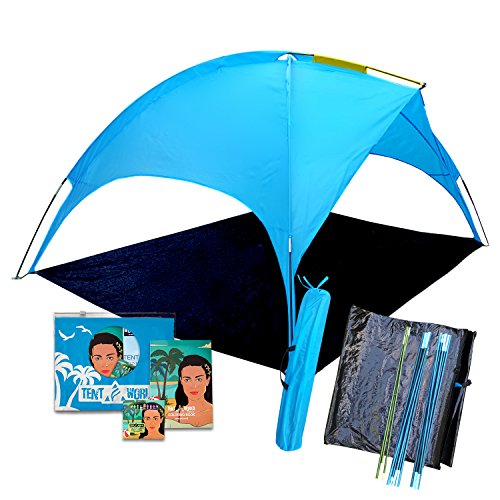 Beach Tent canopy Saturn: shades better than umbrella! 4 people Shade shack, easy up sports cabana, waterproof rain & Sun shelter for kids & adults, outdoor UV protection sunshade for sporting events