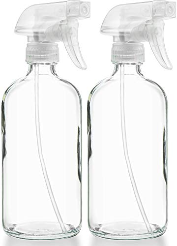 Empty Clear Glass Spray Bottles – Refillable 16 oz Containers for Essential Oils, Cleaning Products, Aromatherapy, Misting Plants, or Cooking – Reliable Sprayer with Mist and Stream Settings – 2 Pack