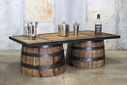 Repurposed Up-cycled Whiskey Barrel COFFEE Table || Reclaimed Barn Wood Top || Bourbon Collection