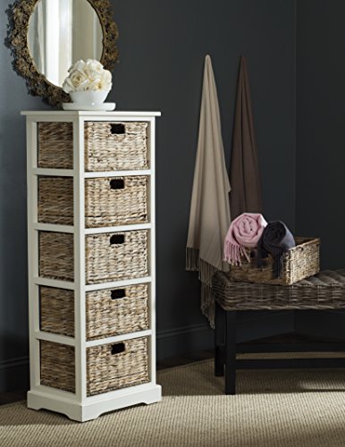 SAFAVIEH Home Collection Vedette Distressed White 5-Drawer Wicker Basket Storage Tower (Fully Assembled)