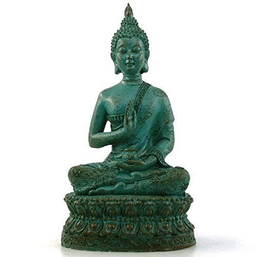 ornerx Thai Sitting Buddha Statue for Home Decor Verdigris 6.7″