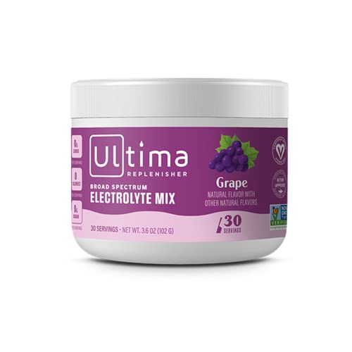 Ultima Replenisher Hydration Electrolyte Powder- 30 Servings- Keto & Sugar Free- Feel Replenished, Revitalized- Naturally Sweetened- Non- GMO & Vegan Electrolyte Drink Mix- Grape