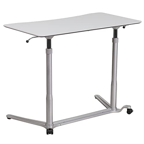 Flash Furniture Sit-Down, Stand-Up Light Gray Computer Ergonomic Desk with 37.375”W Top (Adjustable Range 29” – 40.75”)