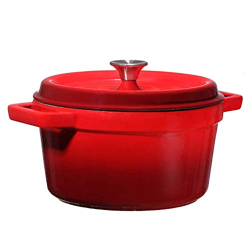 Bruntmor Pre-Seasoned 6.5 qt Enameled Cast Iron Round Dutch Oven, 6.5 Quart Dutch Ovens Pot With Lid And Handle, Heavy Duty Casserole Dish, Hand Wash Only, Red