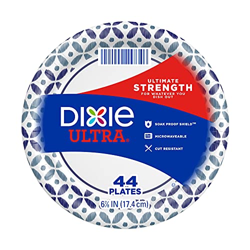 Dixie Ultra Disposable Paper Plates, 6 7/8 inch, Dessert or Snack Size Printed Disposable Plates, 44 count (Pack of 1)