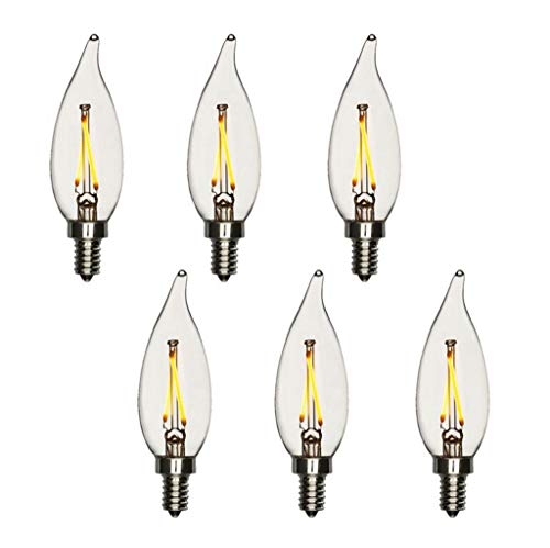 Modvera Lighting – 25W Equal LED Candelabra Bulb Bent Tip 2 Watts Warm White 2700K E12 Base Filament Style Chandelier Bulb. UL Listed, RoHS Compliant – 6 Pack