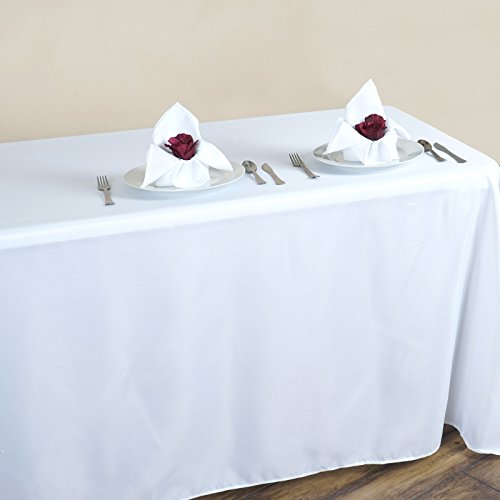 BalsaCircle 90-Inch x 156-Inch White Polyester Tablecloth Rounded Corners Table Linens Wedding Party Events Decorations Dining