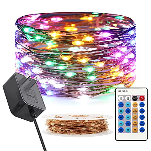 RUICHEN 33 Ft 100 LED Copper Wire Dimmable Fairy String Lights Plug in with Remote (Multicolor)