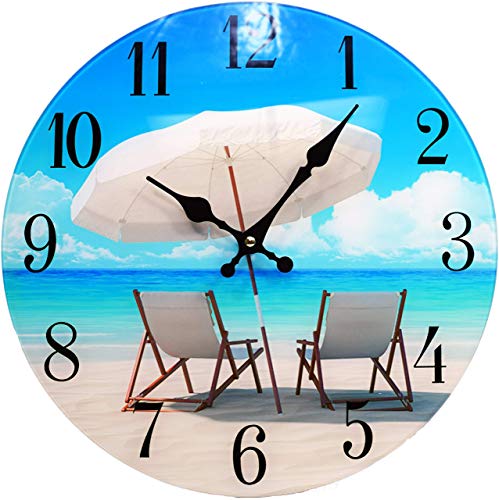 Sea Creations Beach Chair Glass Wall Clock New-13-X-13-Home-Wall-Decor-Coastal-Nautical-Beach
