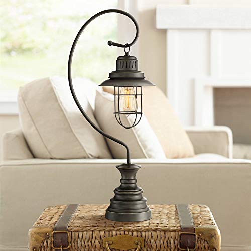 Ulysses Industrial Rustic Desk Table Lamp Dark 28″ Tall Oil Rubbed Bronze Metal Wire Cage Shade Lantern Decor for Living Room Bedroom House Bedside Nightstand Home Office – Franklin Iron Works