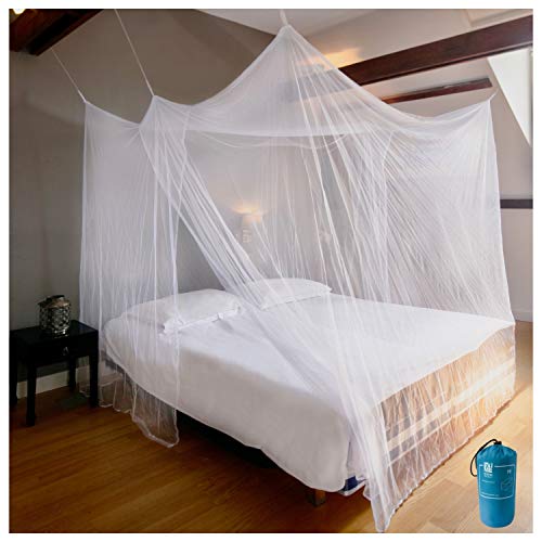 EVEN NATURALS Luxury Mosquito Net for Double to King Size Bed Canopy | Camping Screen House | Finest Mesh – 300 Holes per Square Inch, 2 Entries, Easy to Install, Hanging Kit, Storage Bag (X-Large)