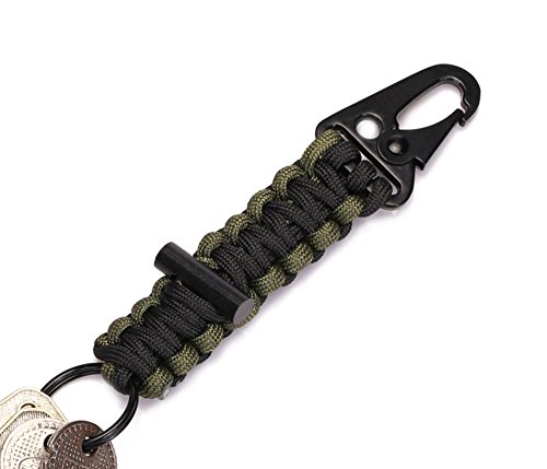 EKLOEN 2 Pack Paracord Carabiner Survival Keychain Lanyard with Firestarter (Black+Military Green) | The Storepaperoomates Retail Market - Fast Affordable Shopping