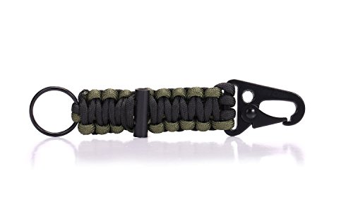 EKLOEN 2 Pack Paracord Carabiner Survival Keychain Lanyard with Firestarter (Black+Military Green) | The Storepaperoomates Retail Market - Fast Affordable Shopping