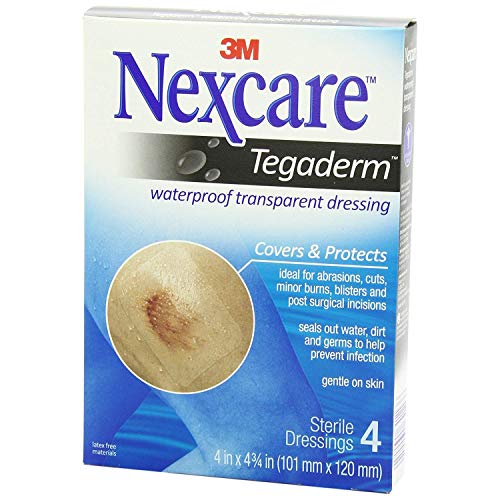 Nexcare Tegaderm Transparent Dressings 4 Inches X 4-3/4 Inches, 4 Count (Pack of 3)
