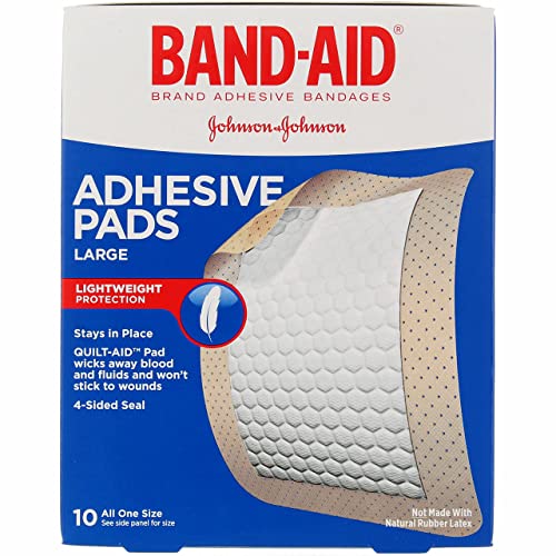 Band-Aid Brand Tru-Stay Adhesive Pads, Large Sterile Bandages for Wound Care and Protection, Large Size, 10 ct ( Pack of 4)