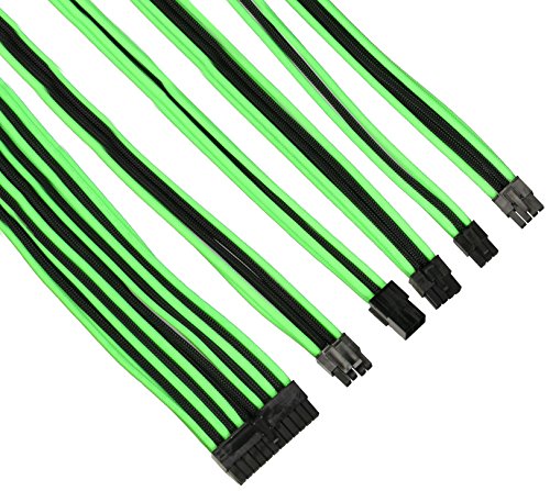 Thermaltake TtMod Sleeve Extension Power Supply Cable Kit ATX/EPS/8-pin PCI-E/6-pin PCI-E with Combs, Green/Black AC-034-CN1NAN-A1