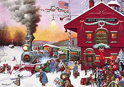Buffalo Games – Charles Wysocki – Whistle Stop Christmas – 500 Piece Jigsaw Puzzle Red, Violet, Green, 21.25″L X 15″W