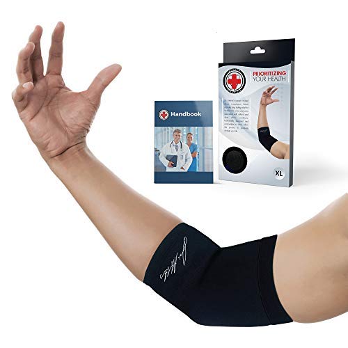 Doctor Developed Copper Elbow Brace & Elbow Support Sleeve and Doctor Written Handbook —Guaranteed Relief for Tennis Elbow, Golfers Elbow, Arthritis, Elbow Compression & Support (Large)