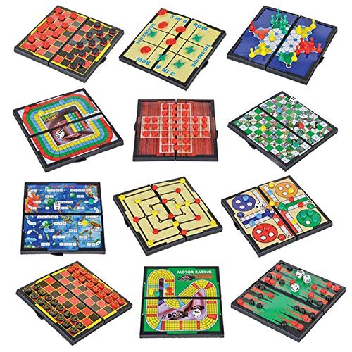 Gamie Small Magnetic Board Travel Game Set – Includes 12 Retro Fun Games – 5 Inch Compact Design – Individually Boxed – Teaches Strategy and Focus – Road Trip, Travel, Camping for Kids 6+