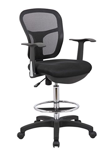 OFFICE FACTOR Drafting Chair with Foot Ring, Mesh Back Drafting Clerk Stool, Adjustable Height, Removable Arms Swivel Chair for Office Home