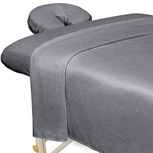 ForPro Premium Microfiber 3-Piece Massage Sheet Set, Ultra-Light, Stain and Wrinkle-Resistant, Includes Flat Sheet, Fitted Sheet and Face Rest Cover, Cool Grey