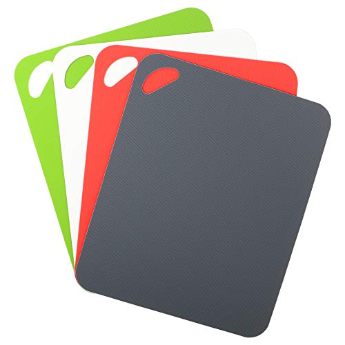 Dexas Heavy Duty Grippmat Flexible Cutting Board Set of Four, 11.5 by 14 inches, Gray, Red, White and Green