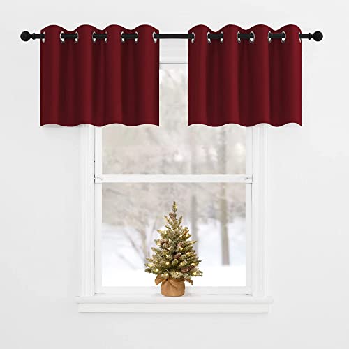 NICETOWN Bedroom Half Window Treatment Curtain Valance – Home Decoration Blackout Short Tier Eyelet Top Curtain for Home Decor/Living Room (52 Width x 18 Length + 1.2 inches Header, Burgundy)