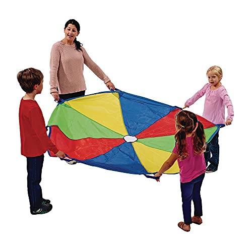 Excellerations Brawny Tough 6-Foot Rainbow Play Parachute for Kids with 8 Handles, Kids Toy (Item # P6)