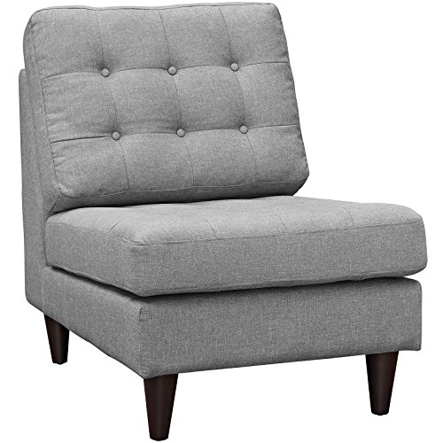 Modway Empress Mid-Century Modern Upholstered Fabric Side Armless Lounge Accent Chair Light Gray