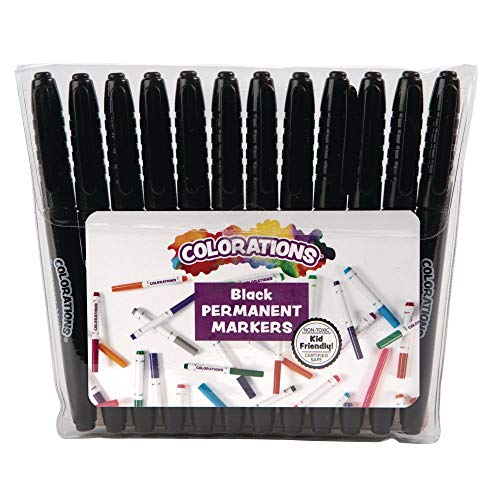 Colorations® Black Permanent Fine-Tip Markers, Set of 12, Use on paper, plastic, metal and more, Ink dries quickly and is Non-Toxic, Use for Classroom, Home or Office