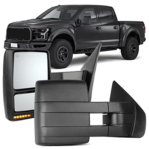 OCPTY Tow Mirror for 2007 2008 2009 2010 2011 2012 2013 2014 for Ford for F-150 Pickup Truck Pair Set Power Heated Puddle Signal Manual Telescopic Towing Mirrors (RH+LH)