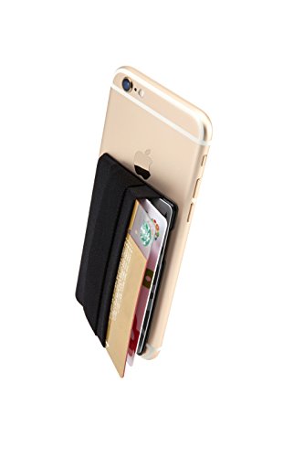 Sinjimoru Cell Phone Grip with Card Wallet, Phone Wallet Stick on Card Holder for Back of Phone, Slim Wallet with Elastic Phone Strap. Sinji Pouch Band Black