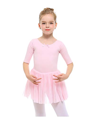 Stelle Toddler/Girls Cute Tutu Dress Ballet Leotard for Dance, (Ballet Pink-Short Sleeve, M(5-6Y)