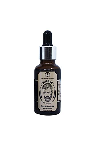 The Man Company Beard Oil with Argan, Jojoba & Geranium Essential Oil (1.1 Oz) – All Natural Beard Conditioner Oil, Softens, Smooths, and Strengthens Beard Growth