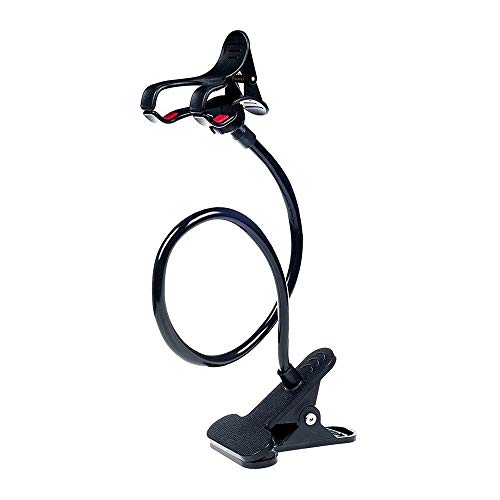 ITART Plastic Flexible Long Arms Gooseneck Clip Clamp Stand Universal Cell Phone Holder – Black