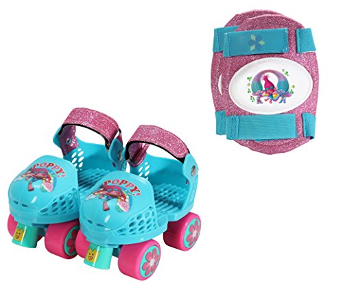 Playwheels Trolls Roller Skates with Knee Pads, Junior Size 6-12
