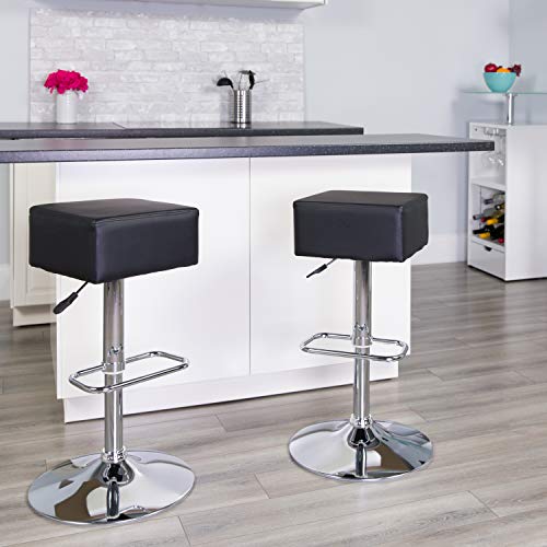 Flash Furniture Daniel 2 Pk. Contemporary Black Vinyl Adjustable Height Barstool with Square Seat and Chrome Base