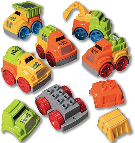 PREXTEX Set of 6 Friction Powered Toy Cars Take-Apart Construction Vehicle Playset for Kids – Great Birthday Gift Toy Set for Boys and Girls or for Christmas Stocking Stuffers