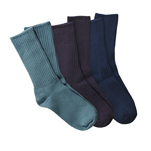 Maggie’s Organics Natural Cotton Tri-pack Cushion Crew Socks for Men & Women – One Pair Medium Size Egg/Denim/Nvy 9-11