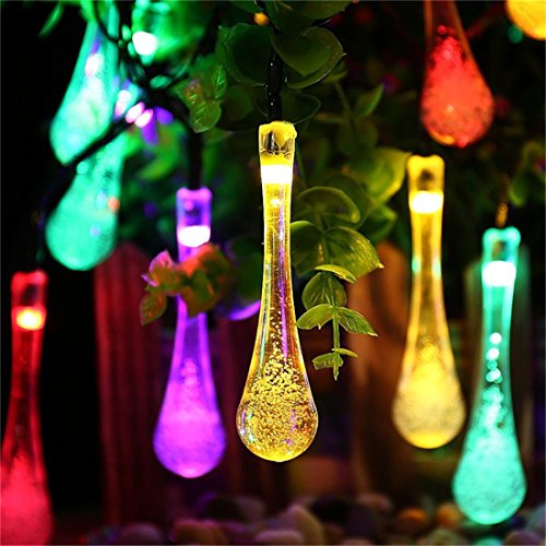 BEA Solar Outdoor String Lights, 15.7 Ft 8 Light Modes 20 Water Drop LEDs, Led Fairy Lighting for Garden Decorations, Patio, Christmas, Wedding, Party, Home and Holiday Multipled-Color