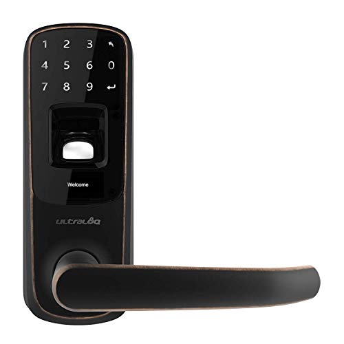 Ultraloq UL3 Fingerprint and Touchscreen Keyless Smart Lever Door Lock (Aged Bronze) | 3-in-1 Keyless Entry | Secure Finger ID | Anti-peep Code | Premium Construction Material | Match Home Aesthetics 7″X6.3″X3.5″