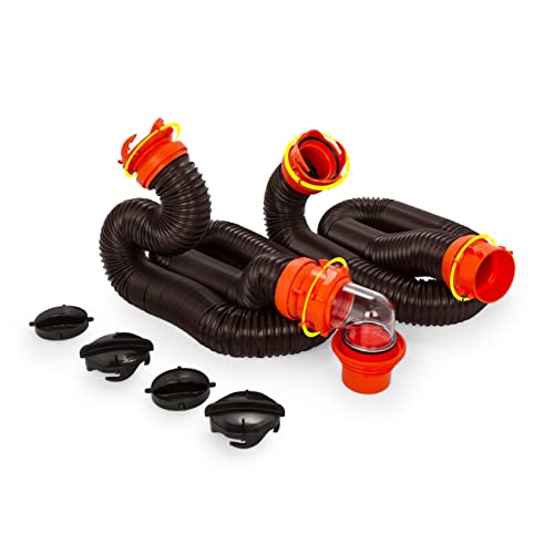 Camco RhinoFLEX 20-Foot RV Sewer Hose Kit | Features Pre-Attached Bayonet Fittings, a Clear Elbow with 4-in-1 Adapter, and is Ideal for RVs, Campers, Travel Trailers, Boats, and More (39742)